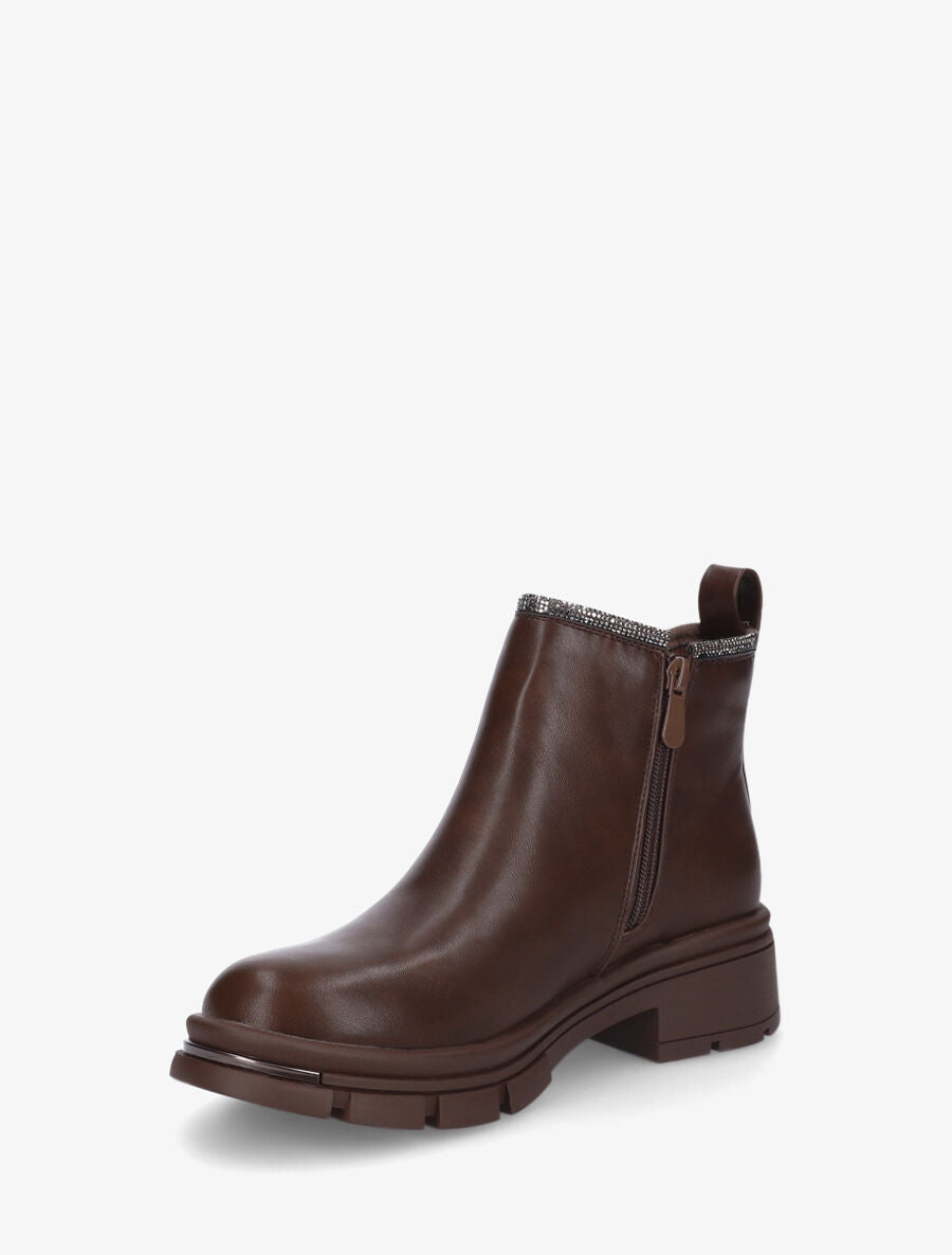 Bottines en simili à strass et bande élastiquée - Marron - 3