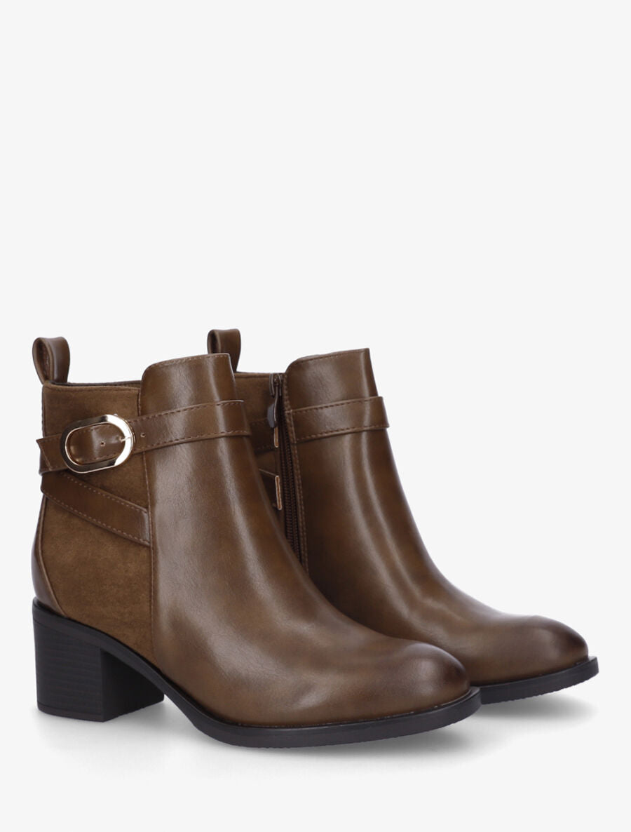 Bottines bimatière à talon - Marron - 4