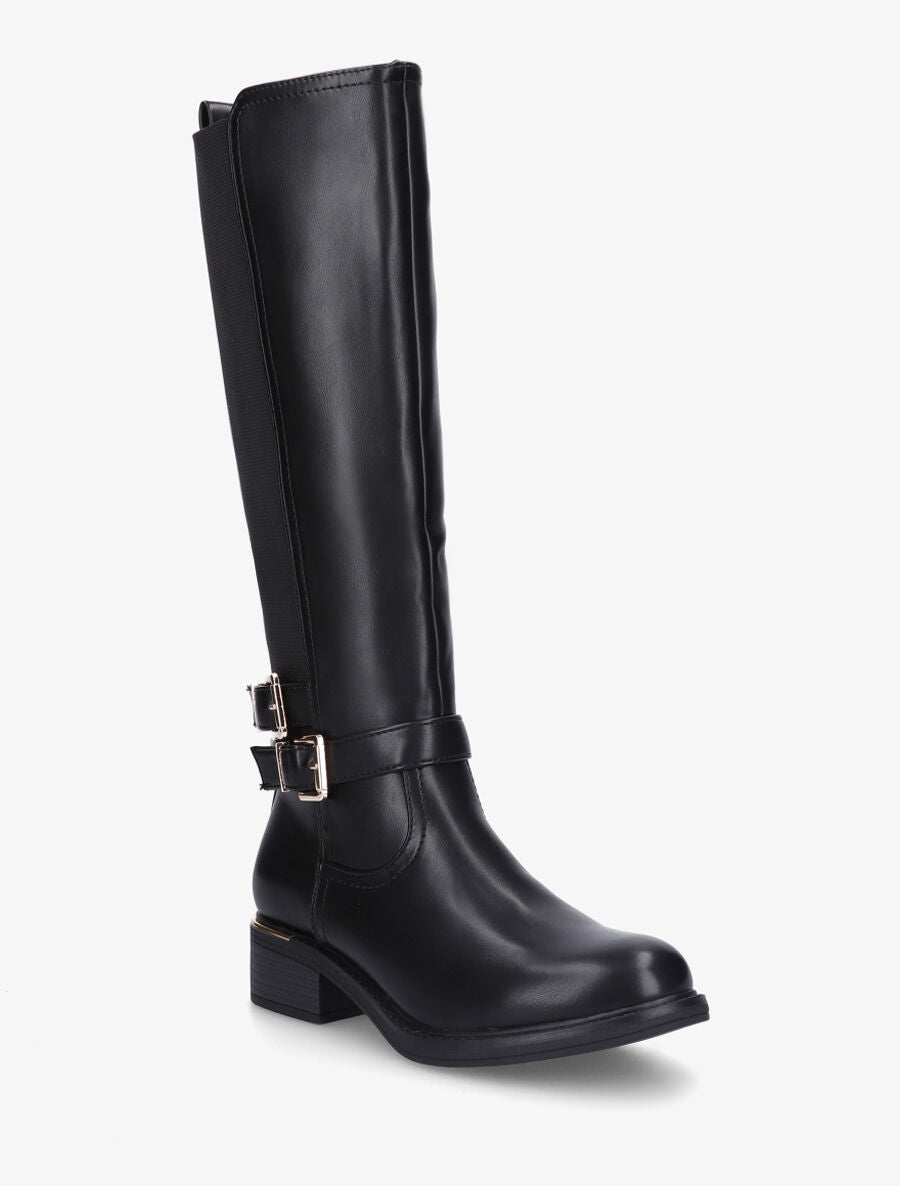 Bottes élastiquées à double sangles et empiècement métal - Noir - 2