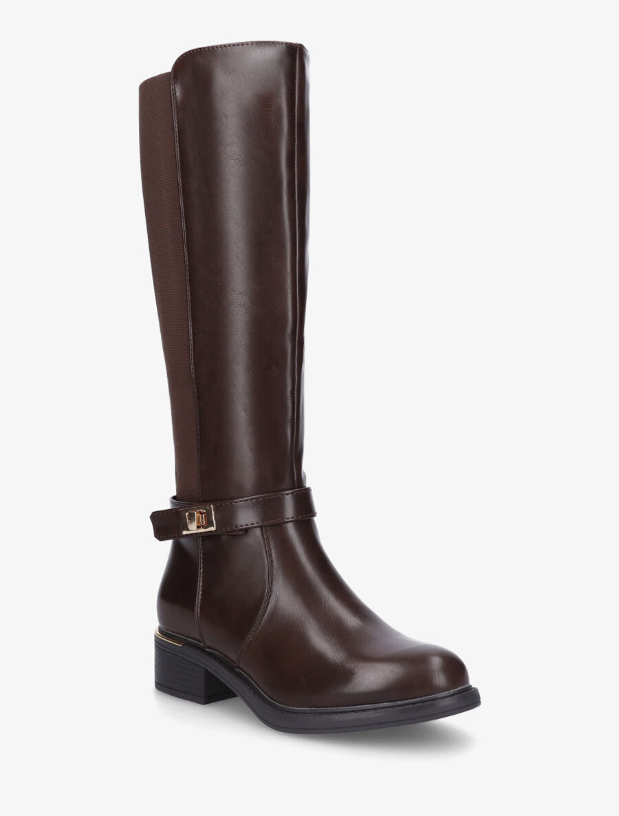 Bottes unies à empiècement métallique au talon - Marron - 2