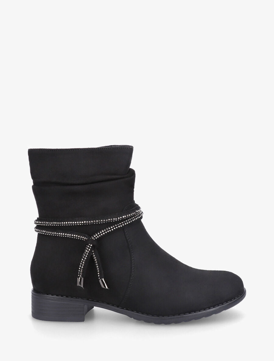 Bottines en suédine à cheville plissée - Noir - 1