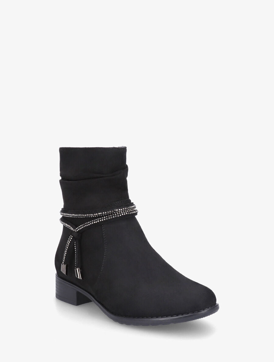 Bottines en suédine à cheville plissée - Noir - 2