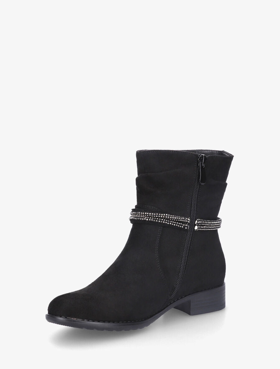 Bottines en suédine à cheville plissée - Noir - 3