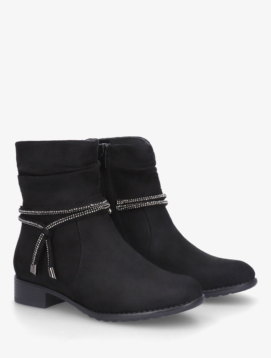 Bottines en suédine à cheville plissée - Noir - 4