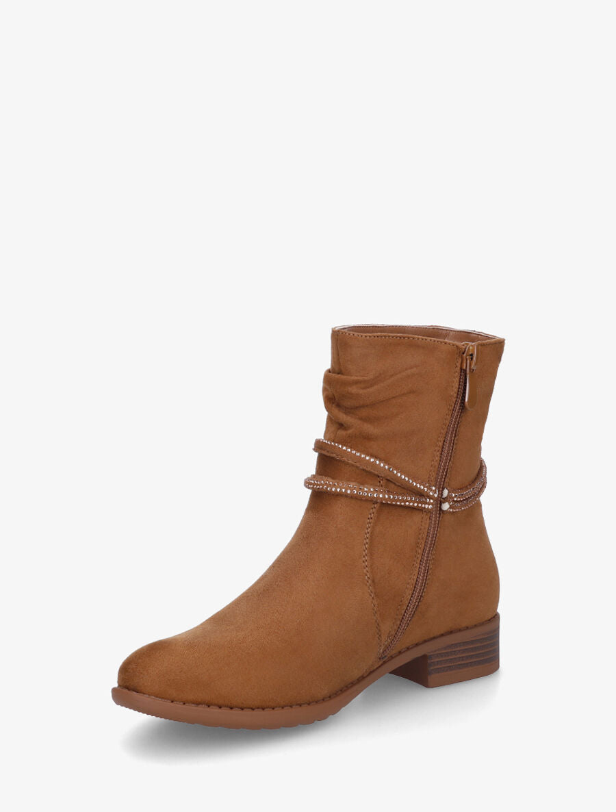 Bottines en suédine à cheville plissée - Camel - 3