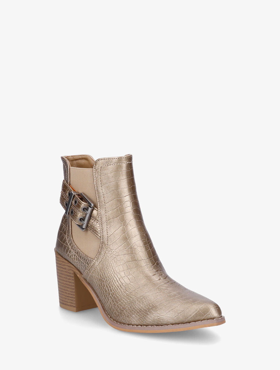 Bottines élastiquées imprimé croco - Or - 2