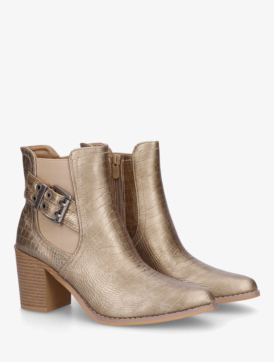 Bottines élastiquées imprimé croco - Or - 4