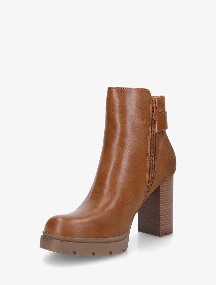 Bottines à talon haut et contrefort en suédine - Camel - 3