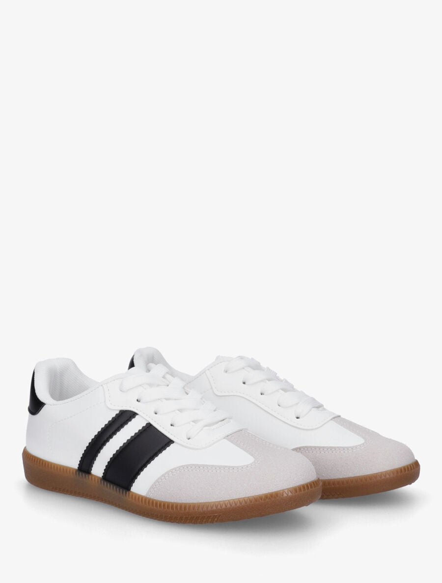 Sneakers en simili bi-matière - Blanc - 4
