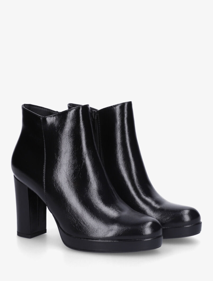 Bottines en simili à talon haut - Noir - 4