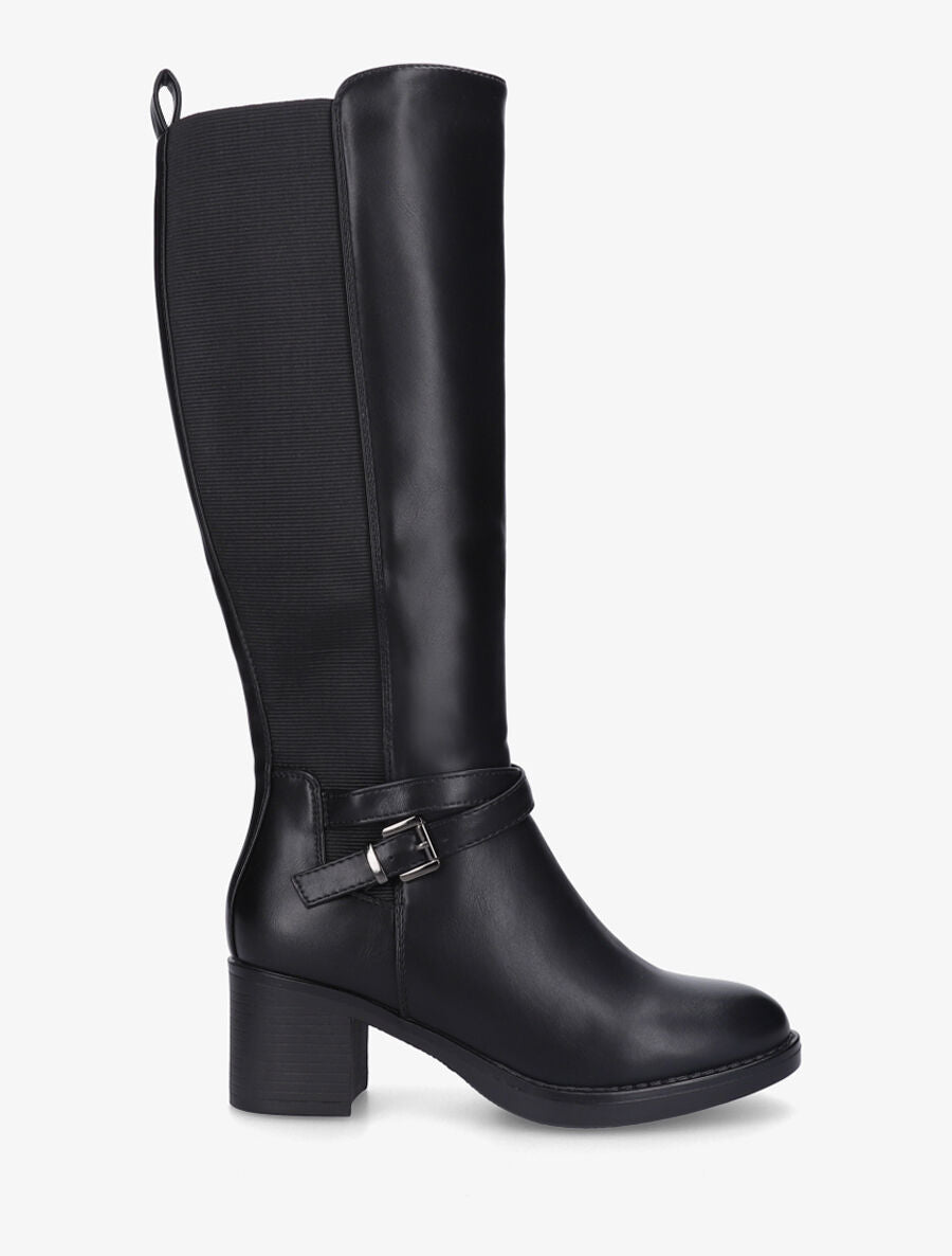 Bottes élastiquées en simili à talon - Noir - 5