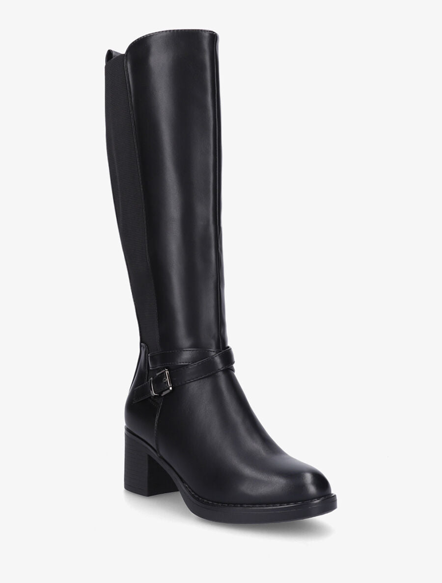 Bottes élastiquées en simili à talon - Noir - 2