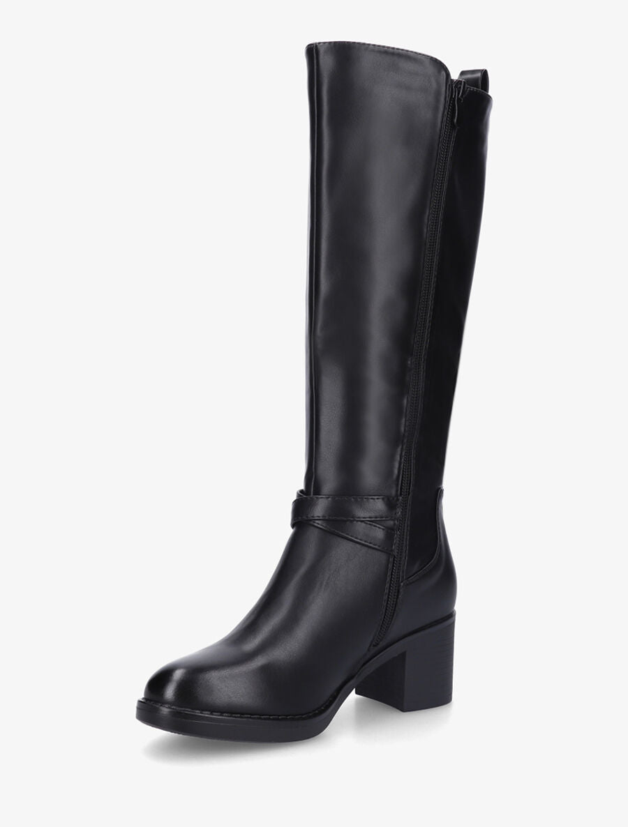 Bottes élastiquées en simili à talon - Noir - 3