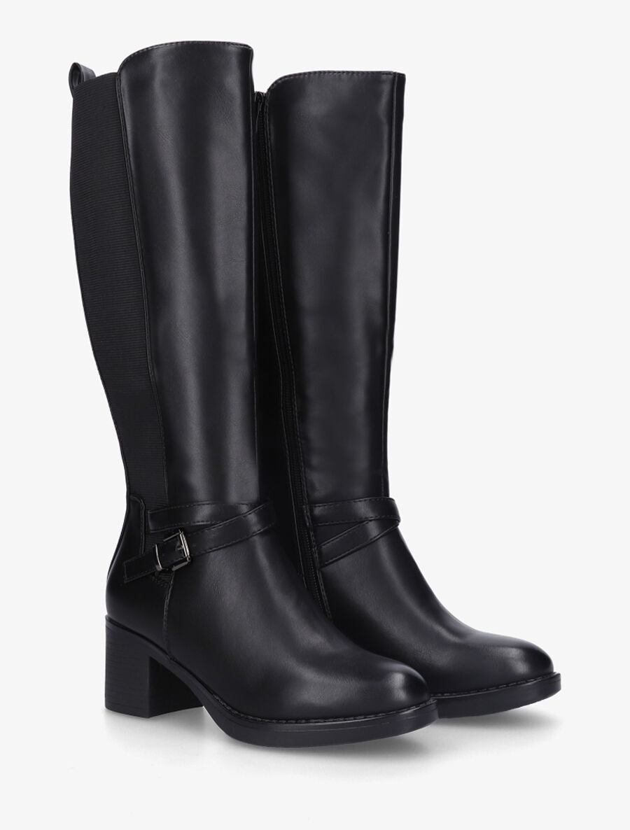 Bottes élastiquées en simili à talon - Noir - 4