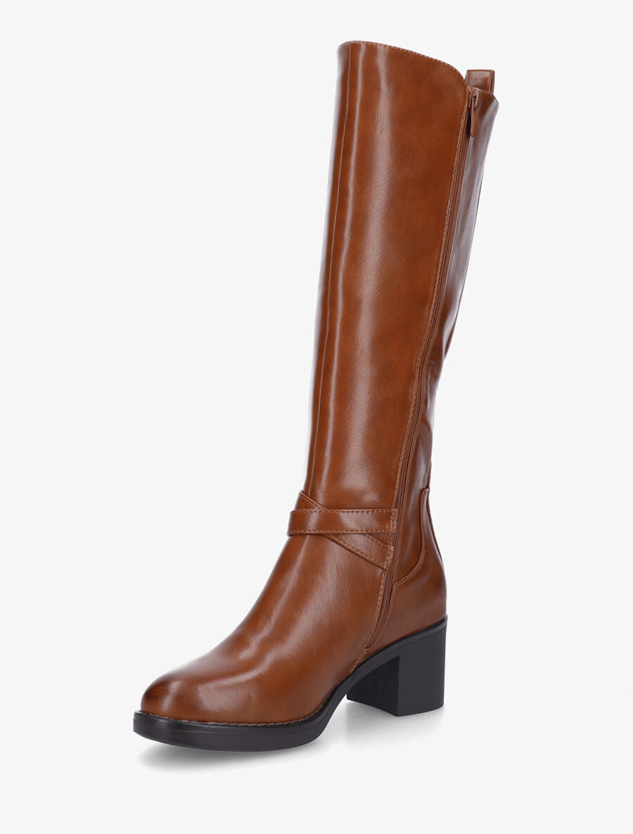Bottes élastiquées en simili à talon - Camel - 3
