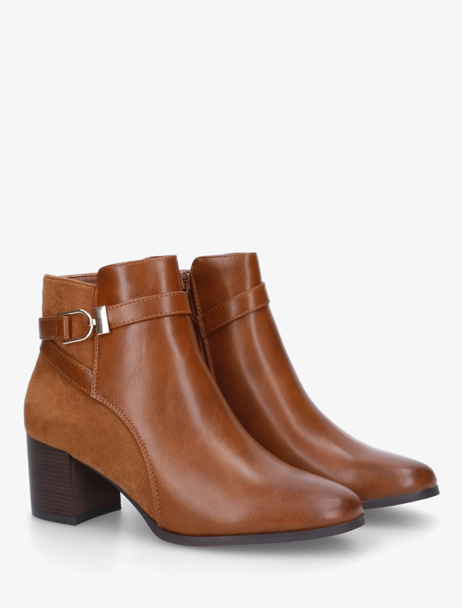 Bottines à talon en simili et suédine - Camel - 4
