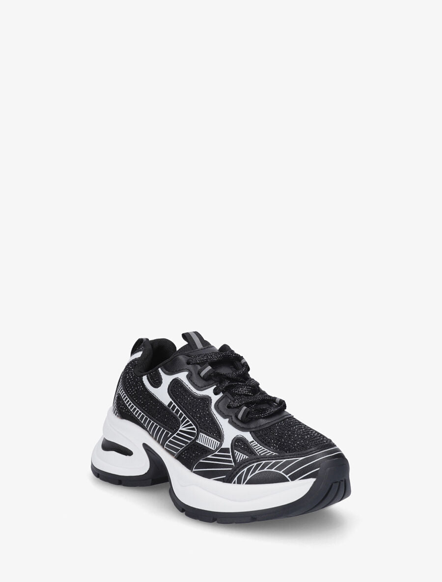Baskets strassées en simili et tissu - Noir - 2