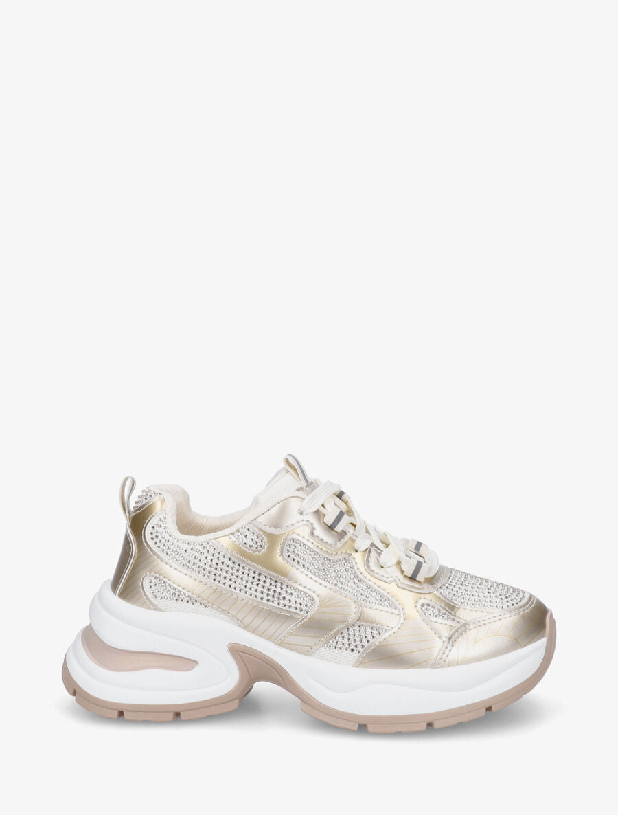 Baskets strassées en simili et tissu - Or - 5