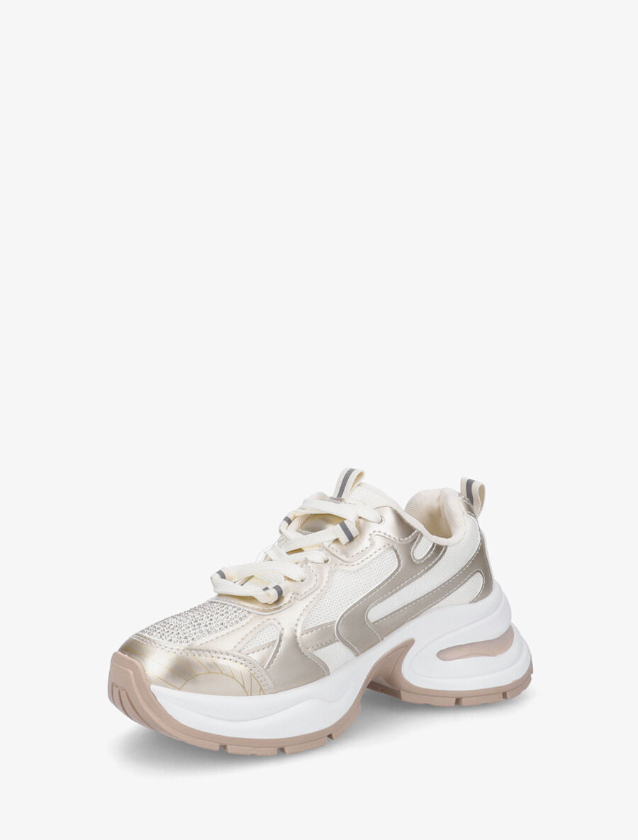 Baskets strassées en simili et tissu - Or - 3