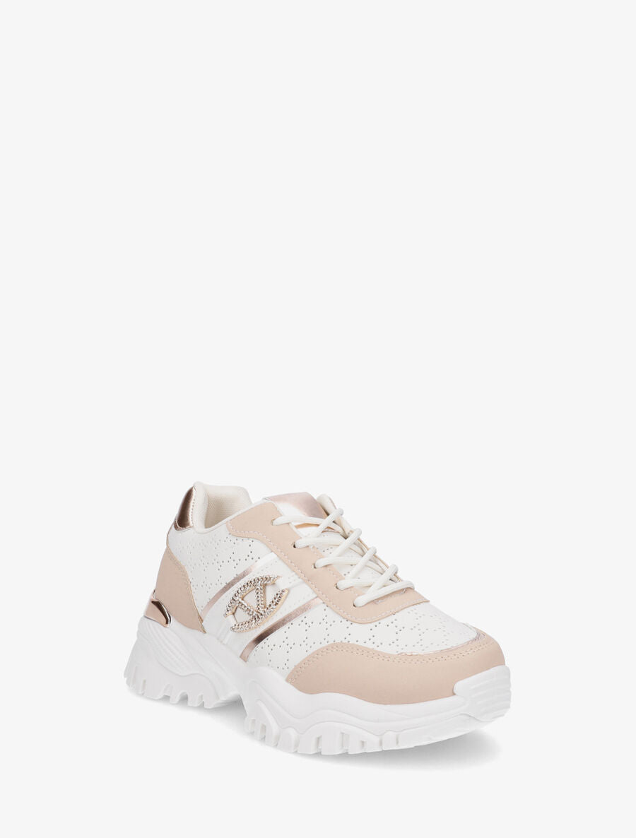 Baskets piquetées à bijou strassé - Nude - 2