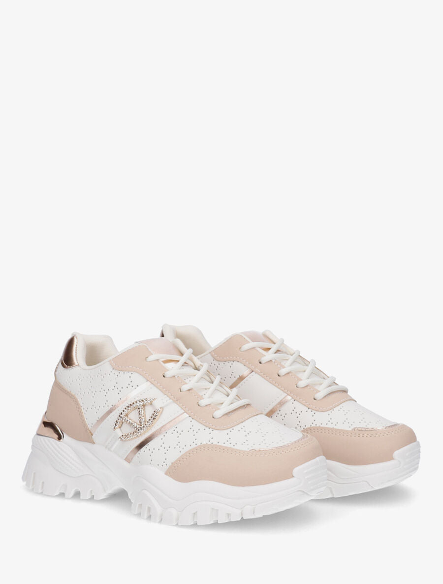 Baskets piquetées à bijou strassé - Nude - 4