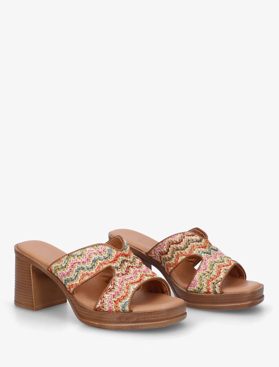 Mules à talon effet tressé - Multi - 4