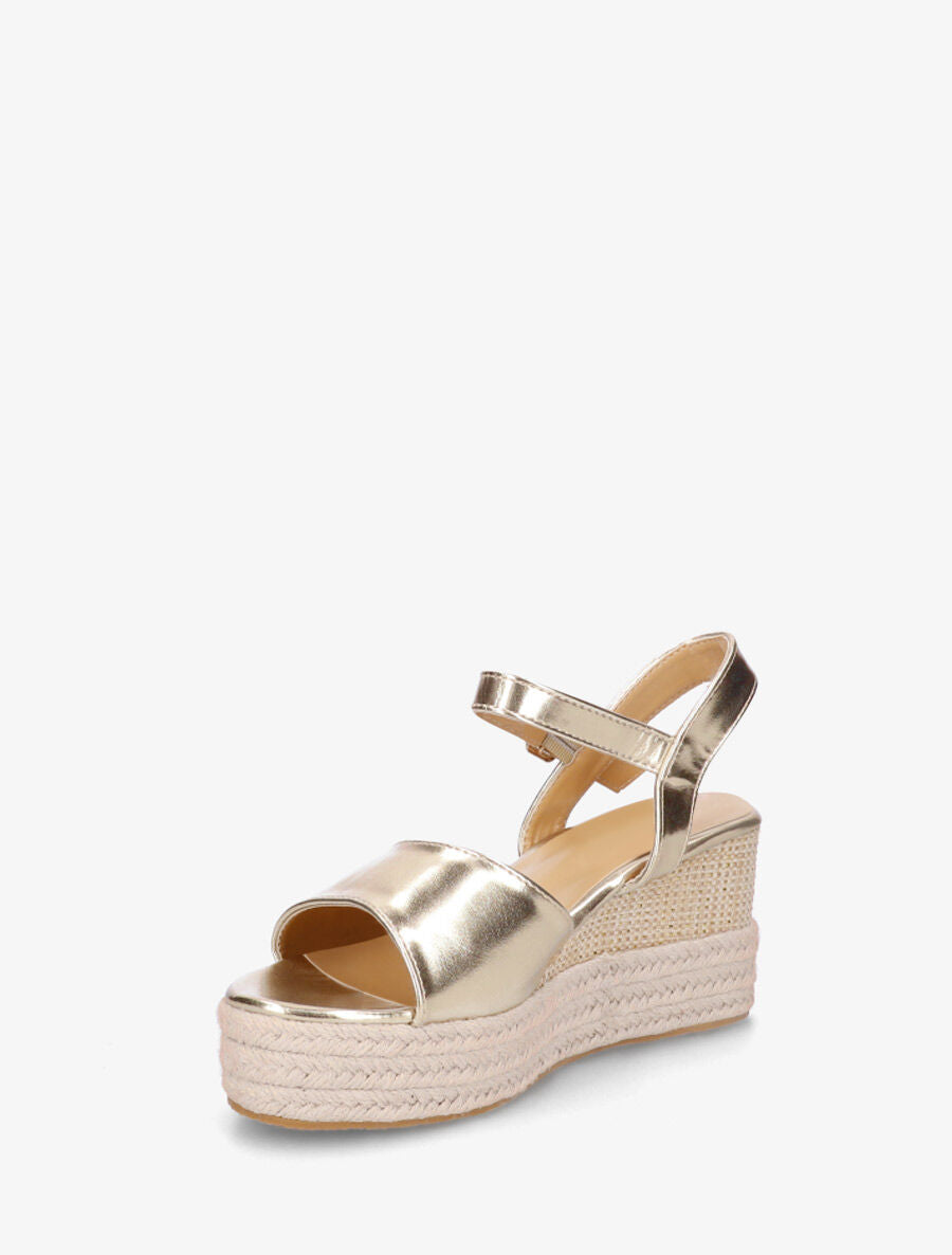 Sandales compensées en simili style espadrille - Or - 3
