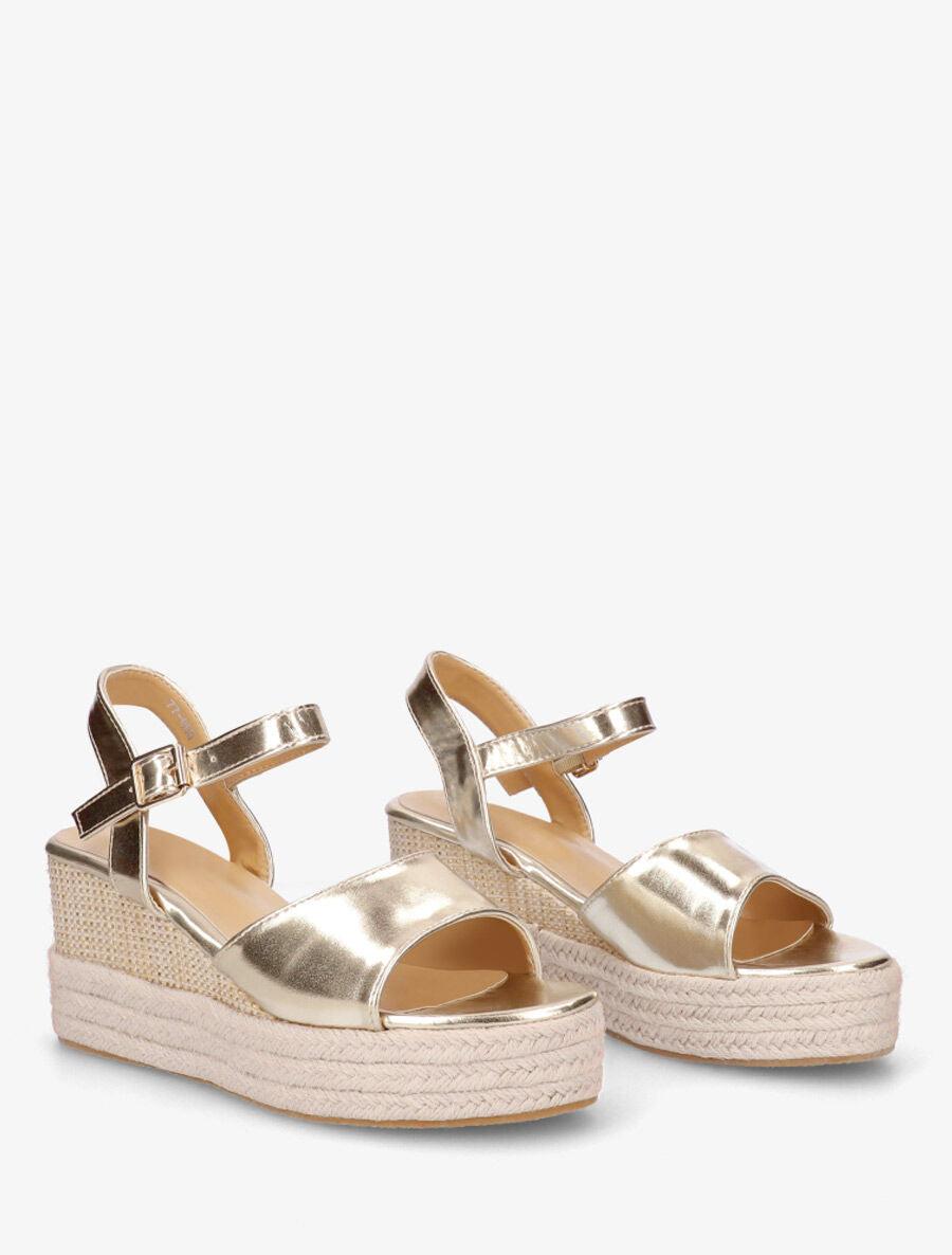 Sandales compensées en simili style espadrille - Or - 4