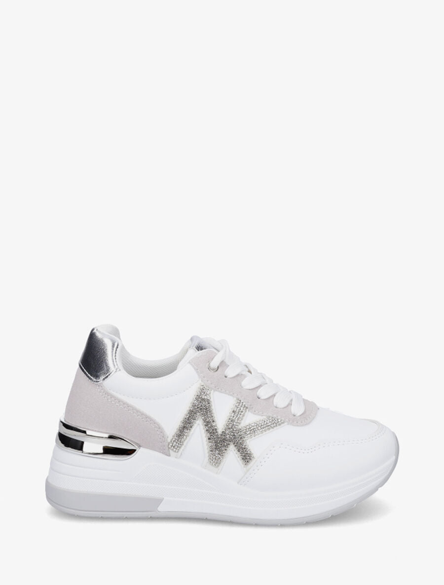 Baskets bimatière motif en strass - Blanc - 1