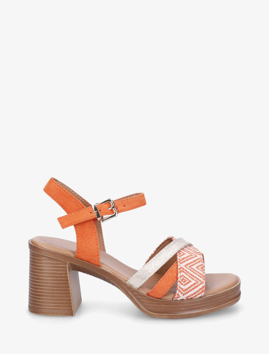 Sandales à talon à imprimé losanges - Orange - 1