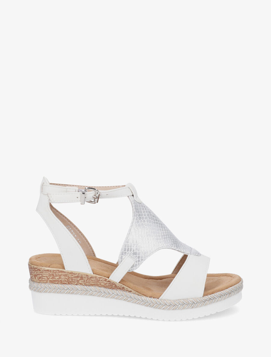 Sandales compensées à ganse python - Blanc - 5