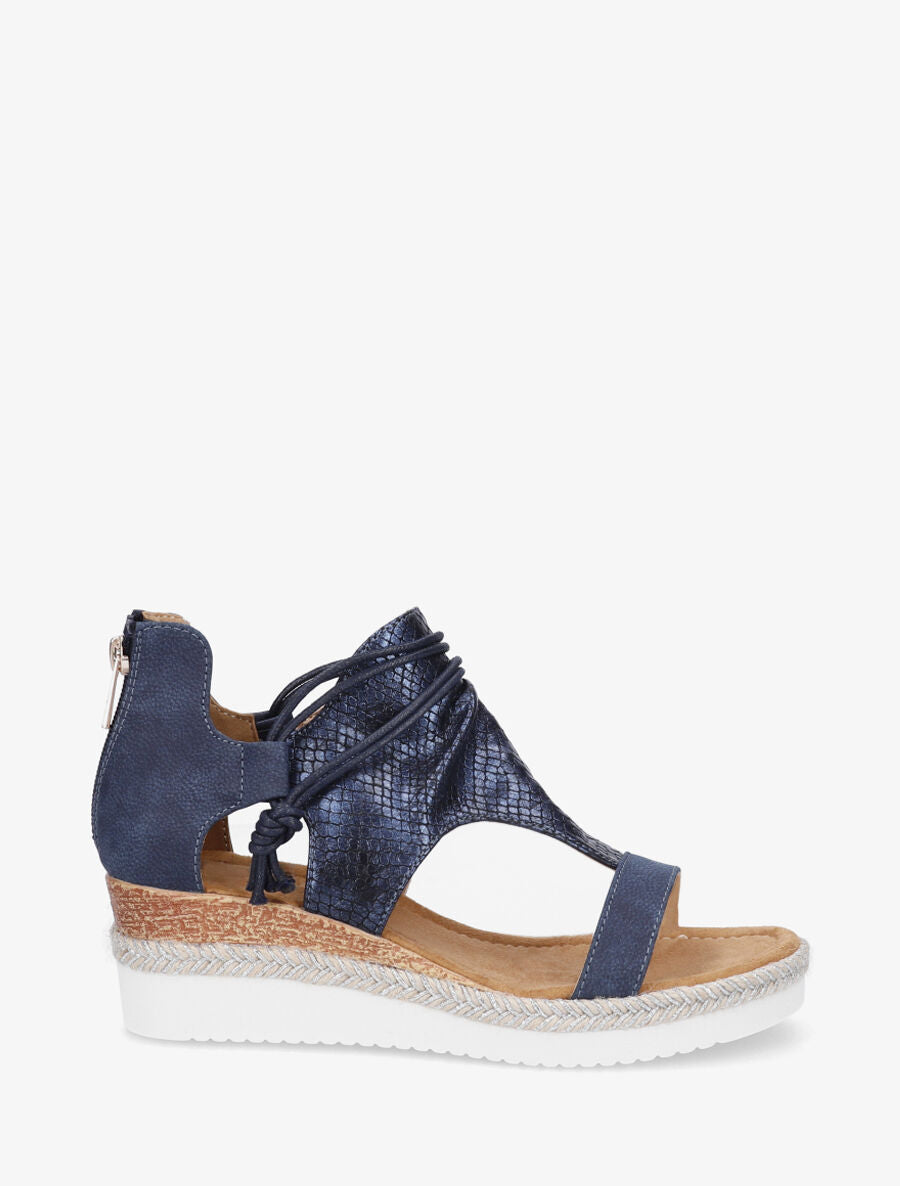 Sandales compensées effet python à liens - Marine - 5