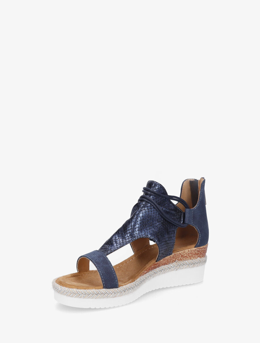 Sandales compensées effet python à liens - Marine - 3