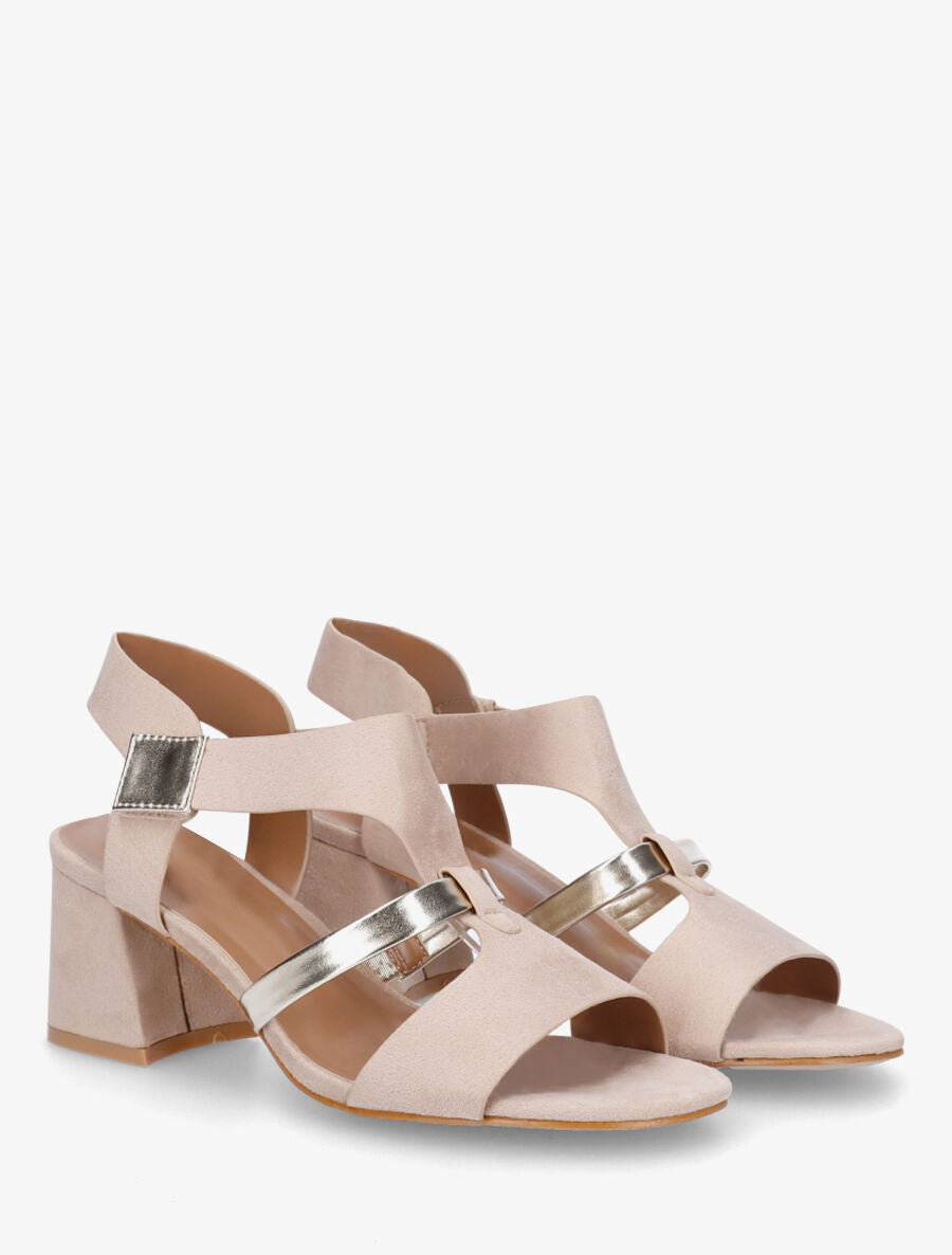 Sandales en suédine à liseré irisé - Beige - 4