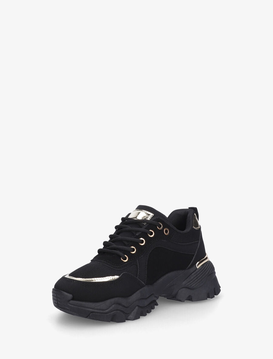 Sneakers en simili à empiècement métal au talon - Noir - 3