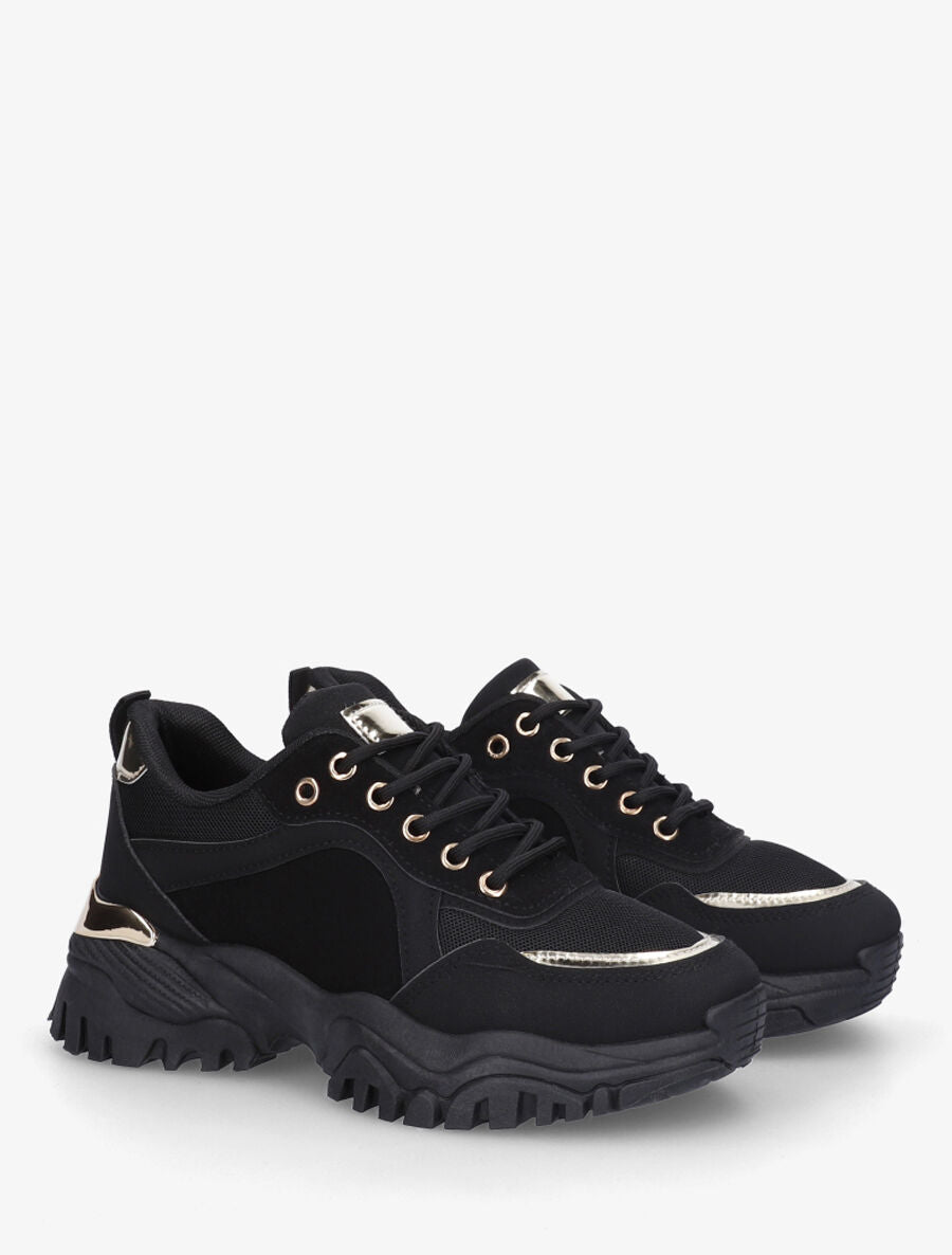 Sneakers en simili à empiècement métal au talon - Noir - 4