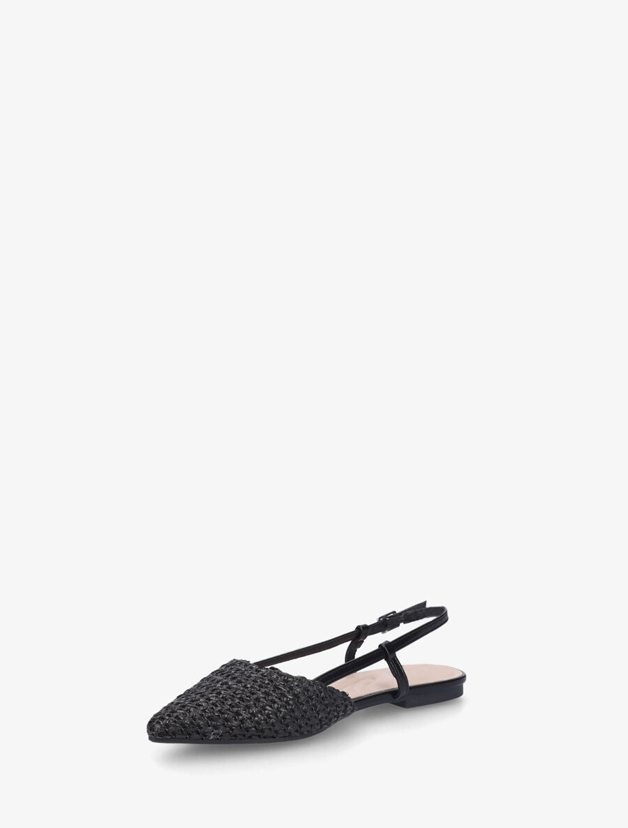 Ballerines pointus effet tressé à talon ouvert - Noir - 3