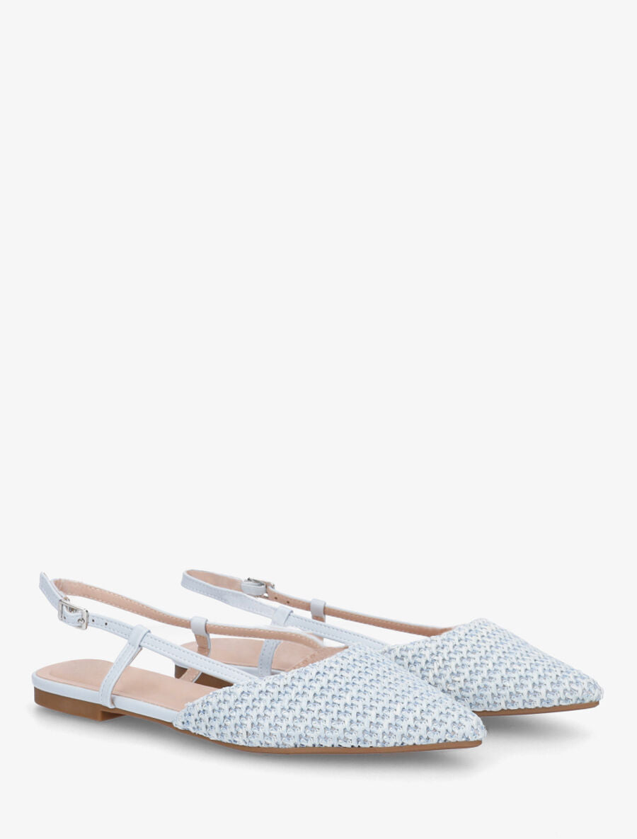 Ballerines pointus effet tressé à talon ouvert - Bleu clair - 4
