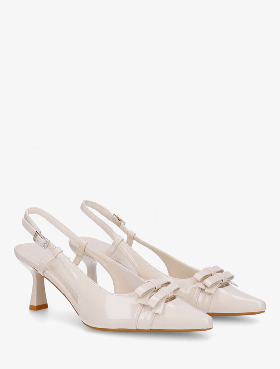 Escarpins pointus vernis à noeuds - Beige - 4