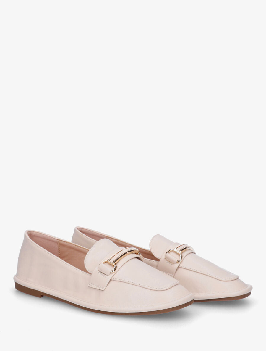 Mocassins en simili à semelle plate - Beige - 4