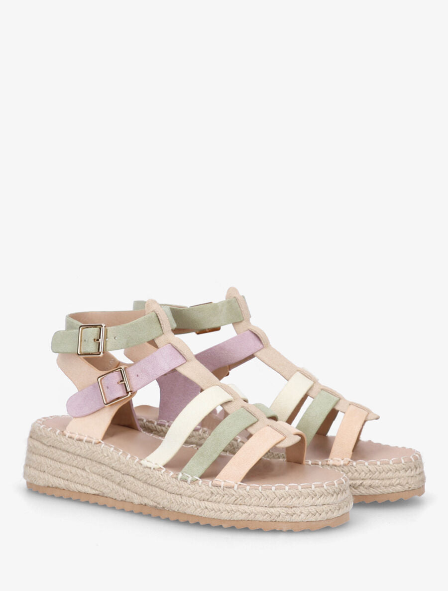 Spartiates à semelle compensée en raphia - Multi - 4