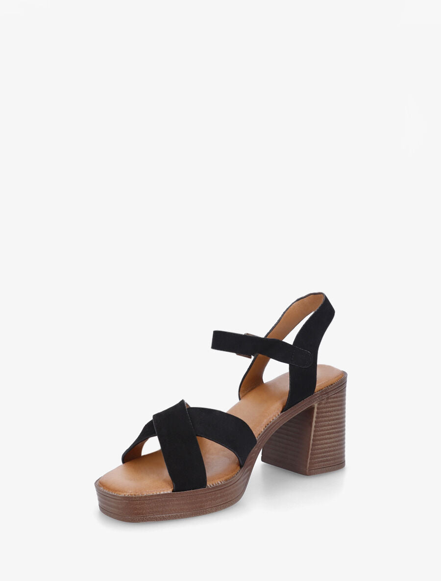 Sandales en suédine à brides croisées - Noir - 3