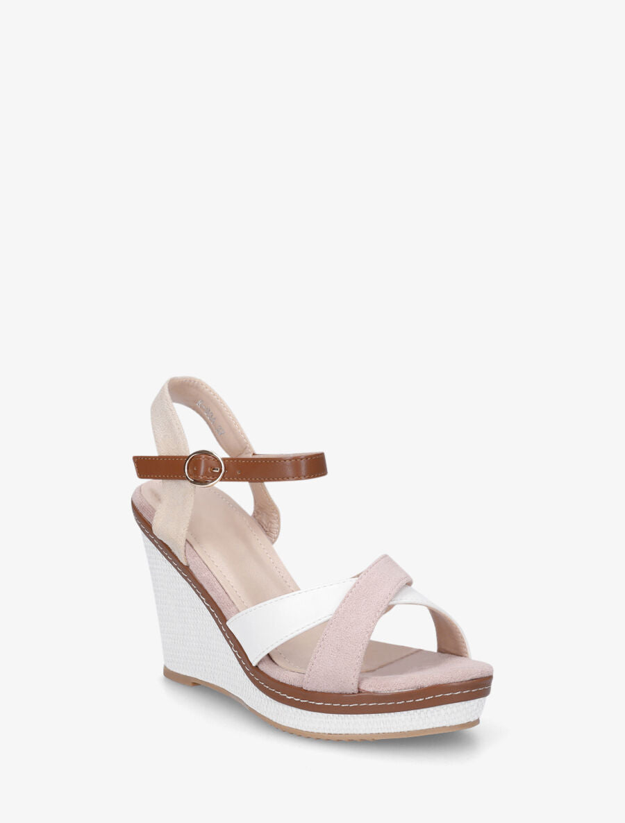 Sandales compensées bicolore - Rose - 2