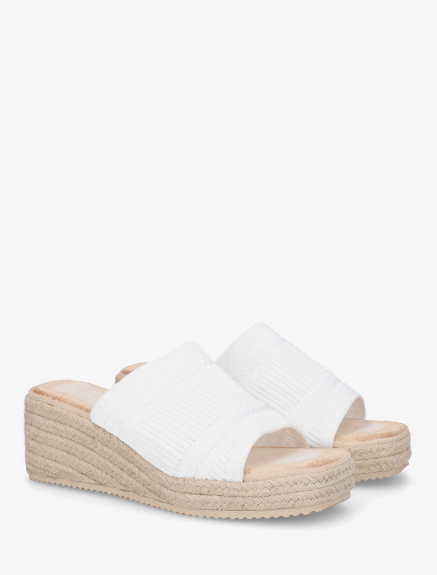 Mules compensées en raphia tressé - Blanc - 4