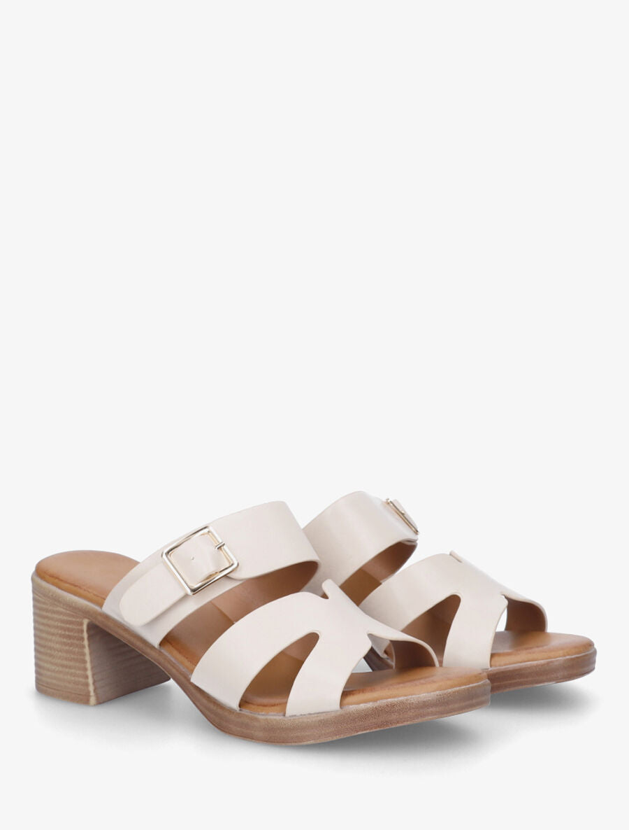 Mules à talon en simili - Beige - 4