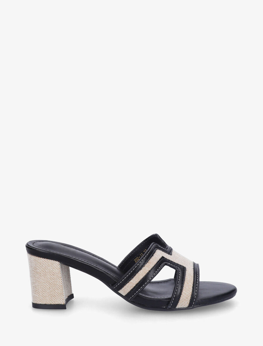 Mules en simili à motif damier - Noir - 1