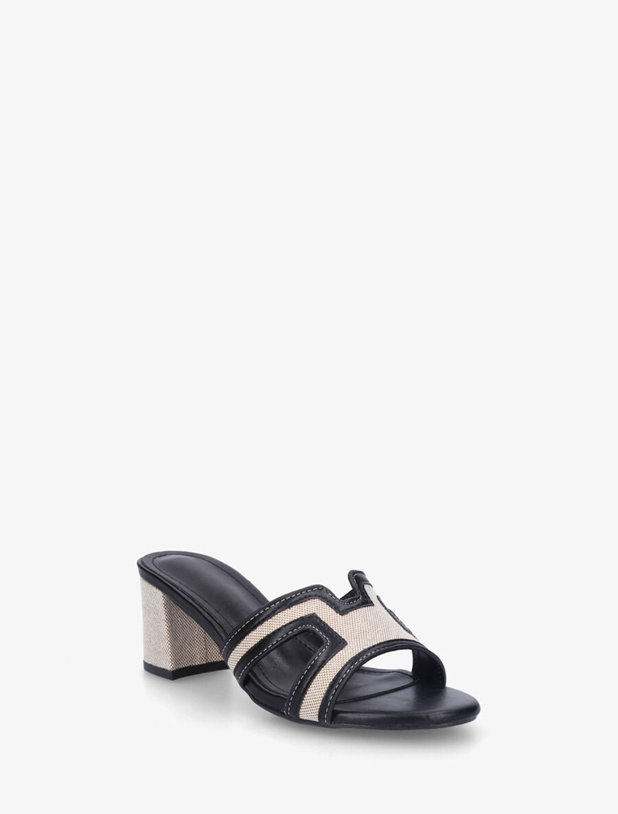 Mules en simili à motif damier - Noir - 2