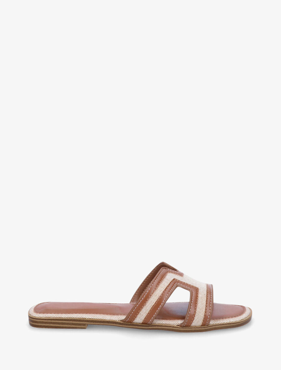 Claquettes en simili à motif damier - Camel - 1
