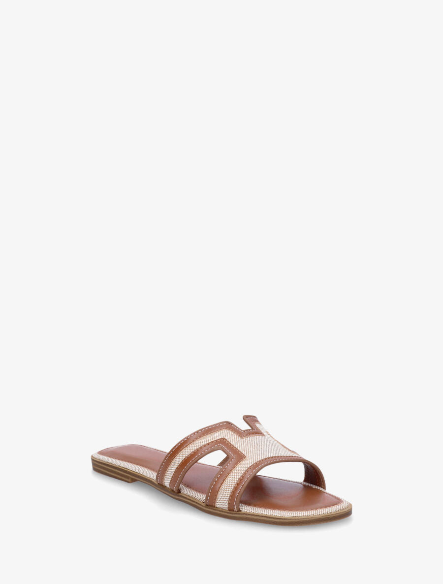 Claquettes en simili à motif damier - Camel - 2