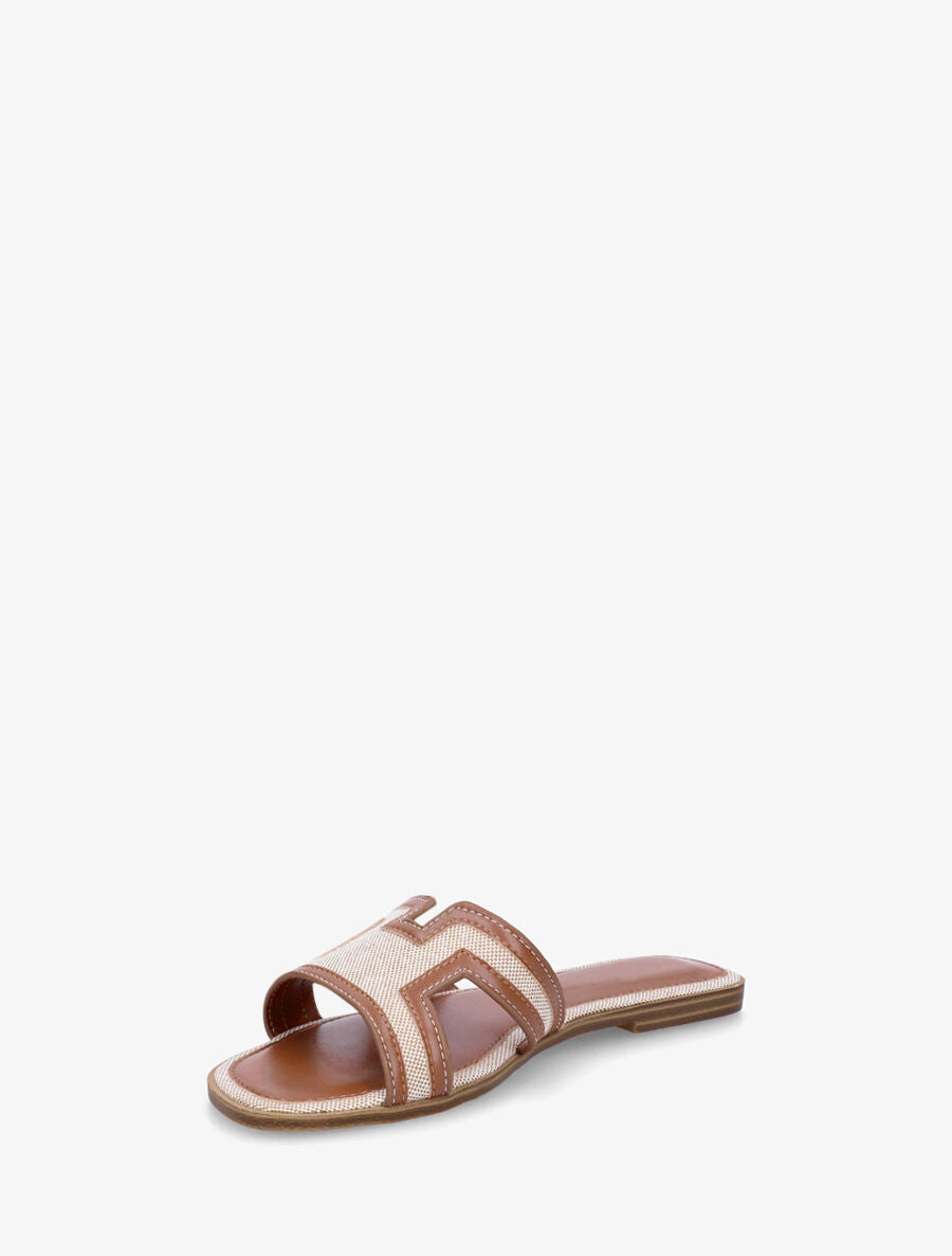 Claquettes en simili à motif damier - Camel - 3